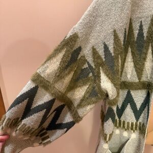 Fashion Apparel Women’s big soft oversized furry zig zag print sweater cardigan